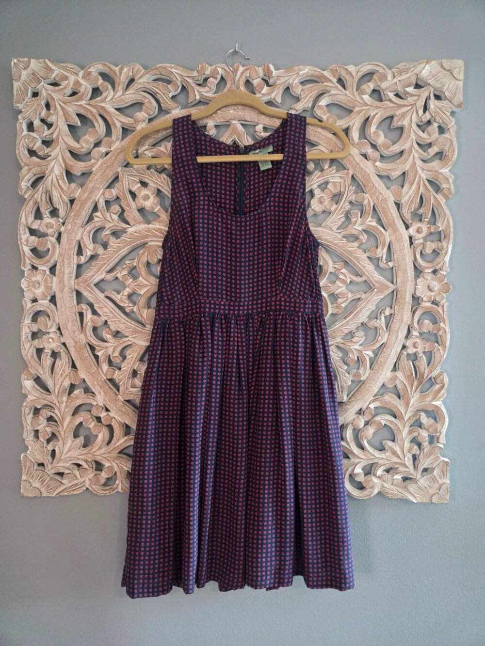 Anthropologie Maple Silk Dress Navy w red print 6